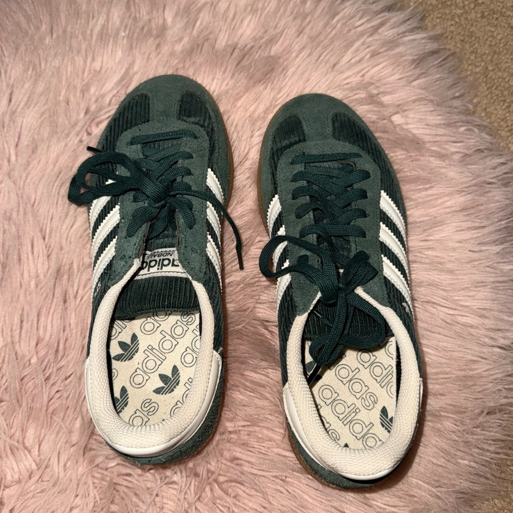 adidas Dark Green Suede Spezial Handball Sneakers with White Stripes